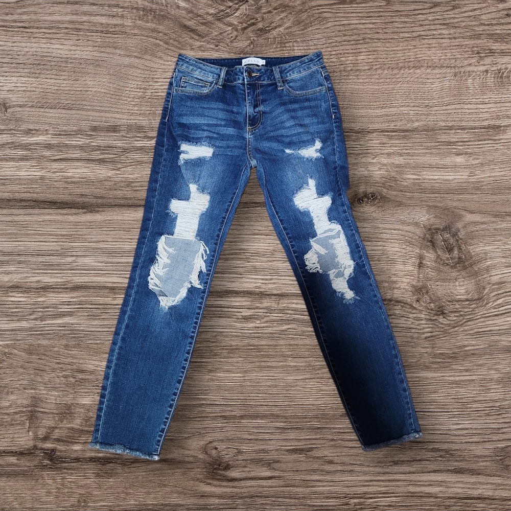 Cello Blue Fraying Distressed Skinny Jeans
